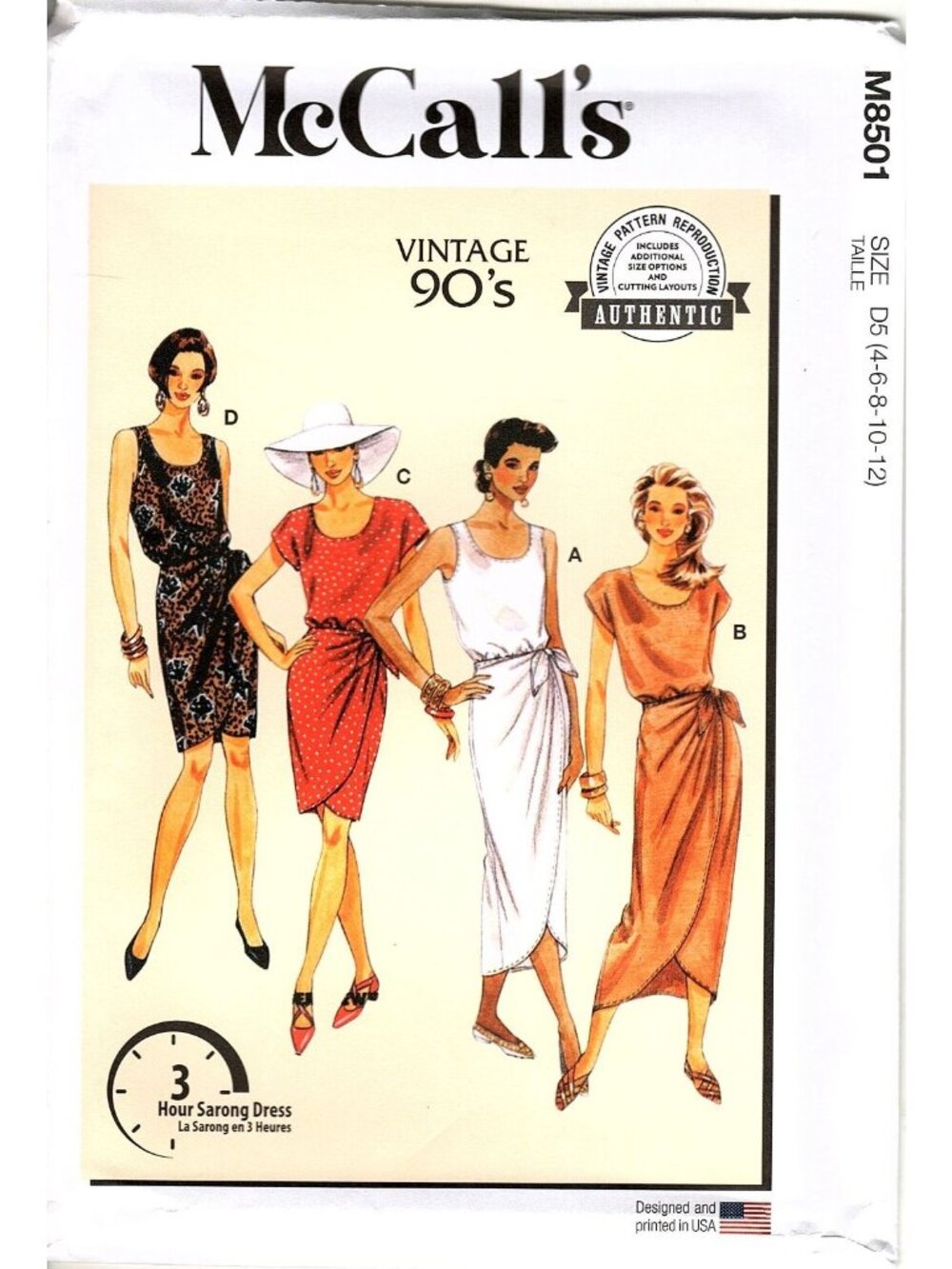 McCalls M8501 Misses 4 to 12 90s Style Sarong Dress Uncut Sewing Pattern